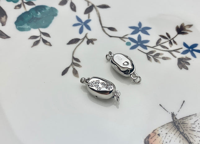 8x12 mm .925 Sterling Silver Clasp With Heart Shape Sterling Silver Finding Clasp Double Heart Sterling Silver W/CZ Clasps #10167