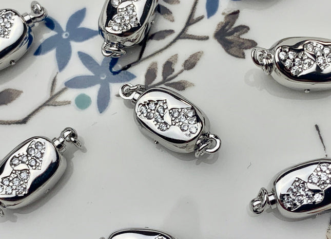 8x12 mm .925 Sterling Silver Clasp With Heart Shape Sterling Silver Finding Clasp Double Heart Sterling Silver W/CZ Clasps #10167