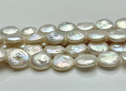 11-12 mm AAA High Luster Natural White Round Flat Coin Freshwater Pearl Beads Genuine Natural White Freshwater Coin Pearls #P1524