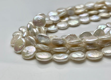 11-12 mm AAA High Luster Natural White Round Flat Coin Freshwater Pearl Beads Genuine Natural White Freshwater Coin Pearls #P1524