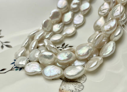 12x13-14mm AAA High Luster Natural White Tear Drop Flat Coin Freshwater Pearl Beads Genuine Natural White Coin Pearls 25-26 Pieces #P1523