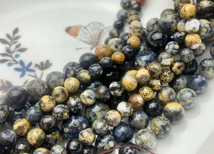 6mm 8mm 10mm Half Strand Smooth Round Black Ocean Jasper Gemstone Beads Genuine Black Yellow Gray Jasper High Polished Beads #3696