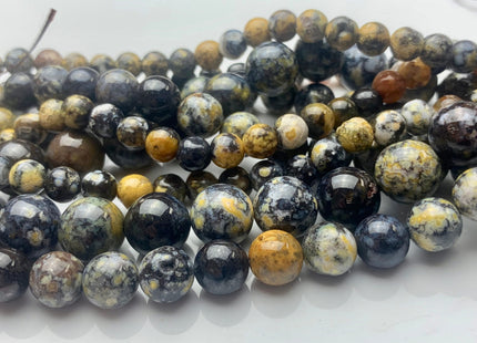6mm 8mm 10mm Half Strand Smooth Round Black Ocean Jasper Gemstone Beads Genuine Black Yellow Gray Jasper High Polished Beads #3696