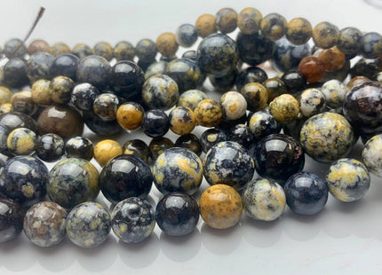 6mm 8mm 10mm Half Strand Smooth Round Black Ocean Jasper Gemstone Beads Genuine Black Yellow Gray Jasper High Polished Beads #3696
