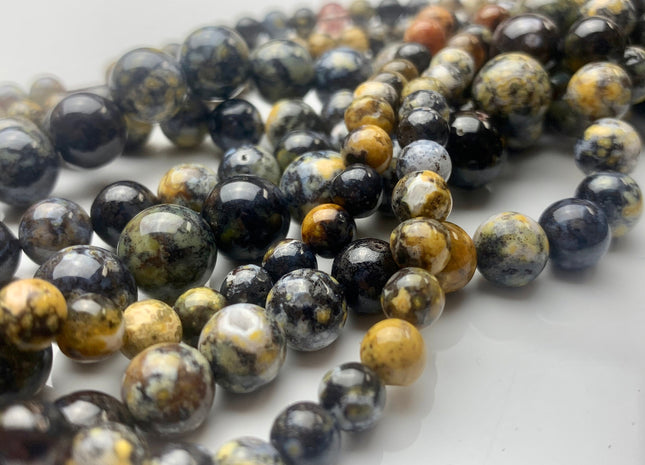 6mm 8mm 10mm Half Strand Smooth Round Black Ocean Jasper Gemstone Beads Genuine Black Yellow Gray Jasper High Polished Beads #3696