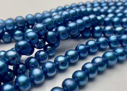 6.5-7.5mm AA Half Strand Large Hole Dark Blue Potato Freshwater Pearl Beads Hole Size 1.5mm High Luster Genuine Pearl Beads 30 Pieces #P1517