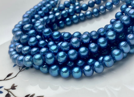 6.5-7.5mm AA Half Strand Large Hole Dark Blue Potato Freshwater Pearl Beads Hole Size 1.5mm High Luster Genuine Pearl Beads 30 Pieces #P1517
