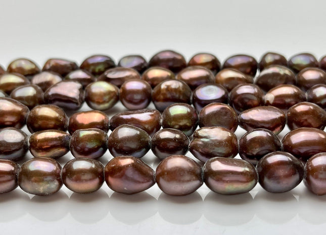 9-11x12-14mm AAA Large Hole Chocolate Brown Rice Nugget Freshwater Pearl Beads Hole Size 2.2mm Genuine Natural Pearl Beads 31 Pieces #P1520