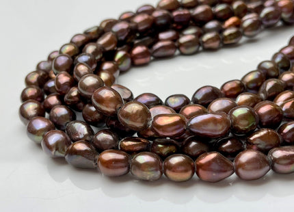 9-11x12-14mm AAA Large Hole Chocolate Brown Rice Nugget Freshwater Pearl Beads Hole Size 2.2mm Genuine Natural Pearl Beads 31 Pieces #P1520