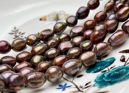 9-11x12-14mm AAA Large Hole Chocolate Brown Rice Nugget Freshwater Pearl Beads Hole Size 2.2mm Genuine Natural Pearl Beads 31 Pieces #P1520