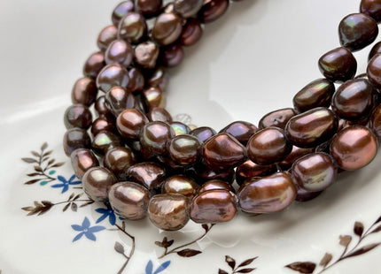 9-11x12-14mm AAA Large Hole Chocolate Brown Rice Nugget Freshwater Pearl Beads Hole Size 2.2mm Genuine Natural Pearl Beads 31 Pieces #P1520
