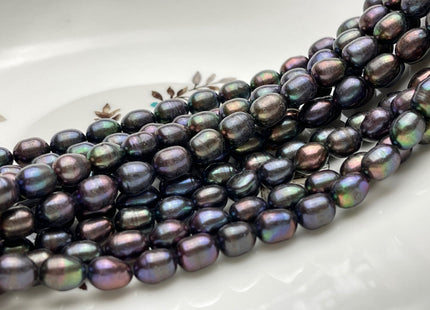 6.5-7x9 mm Rice/Oval Freshwater Pearls Dark Peacock Color Genuine Freshwater Dark Peacock Rice Pearl Beads 48 Pieces #P1522