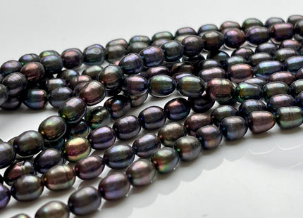 6.5-7x9 mm Rice/Oval Freshwater Pearls Dark Peacock Color Genuine Freshwater Dark Peacock Rice Pearl Beads 48 Pieces #P1522
