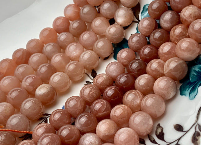 8mm 10mm AAA Half Strand Smooth Round Peach Moonstone Gemstone Beads Genuine Natural Moonstone High Polished Beads #3697