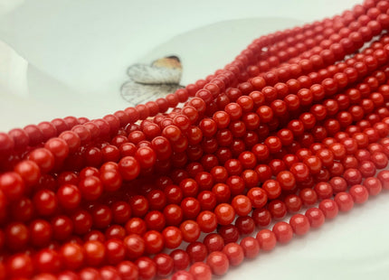 3.5-4 mm Smooth Round Red Bamboo Coral Beads Genuine Red Color Bamboo Coral Gemstone Beads 16 Inches Strand 110 Beads #3699