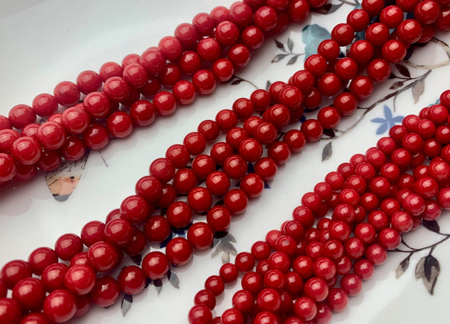 5 mm 6.5 mm 7 mm Smooth Round Red Bamboo Coral Beads Genuine Red Color Bamboo Coral Gemstone Beads 16 Inches Strand 110 #3700
