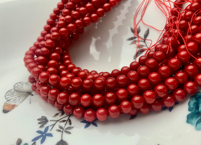 5 mm 6.5 mm 7 mm Smooth Round Red Bamboo Coral Beads Genuine Red Color Bamboo Coral Gemstone Beads 16 Inches Strand 110 #3700