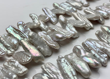 7-8x19-23mm 6-7x24-28mm AAA Silver Biwa Stick Freshwater Pearl Beads Genuine Cultured Center Drilled Silver Biwa Pearl Beads #P1533