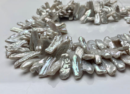 7-8x19-23mm 6-7x24-28mm AAA Silver Biwa Stick Freshwater Pearl Beads Genuine Cultured Center Drilled Silver Biwa Pearl Beads #P1533