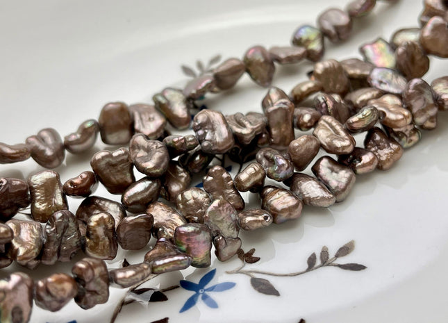 8x10-12 mm AA Very Rare Dark Taupe Champagne Biwa Stick Freshwater Pearl Beads Genuine Center Drilled Biwa Pearl 48 Pieces #P1554