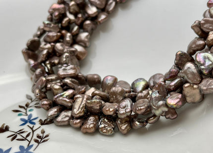8x10-12 mm AA Very Rare Dark Taupe Champagne Biwa Stick Freshwater Pearl Beads Genuine Center Drilled Biwa Pearl 48 Pieces #P1554