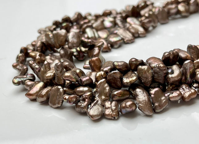 8x10-12 mm AA Very Rare Dark Taupe Champagne Biwa Stick Freshwater Pearl Beads Genuine Center Drilled Biwa Pearl 48 Pieces #P1554