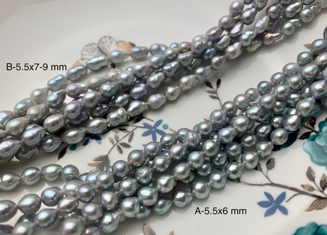 5.5x6-9 mm AAA Silver Gray Color High Luster Baby Edison Baroque Freshwater Pearls Beads Genuine TearDrop Shape Small Edison Pearls #P1438