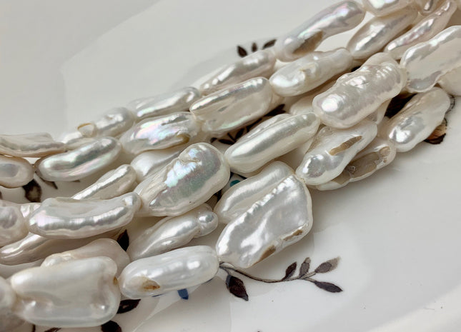 9-11x19-21 mm B Grade Natural White Biwa Stick Freshwater Pearl Beads Genuine Natural White Biwa Stick Freshwater Pearls 20 Pieces #P1536