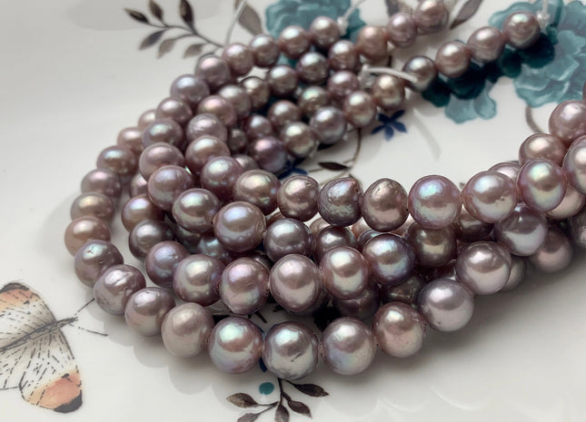 8-8.5mm AAA Half Strand Large Hole Very Rare Dark Mauve Pink Baroque Pearl 1.2mm 1.5mm 2.1mm Hole Natural Round Edison Pearl 24 Pieces#P1437