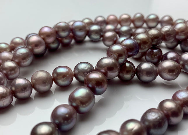 8-8.5mm/10-12mm AAA Half Strand Large Hole Very Rare Dark Mauve Pink Baroque Pearl 1.5mm 2.1mm Hole Natural Round Edison Pearl #P1437