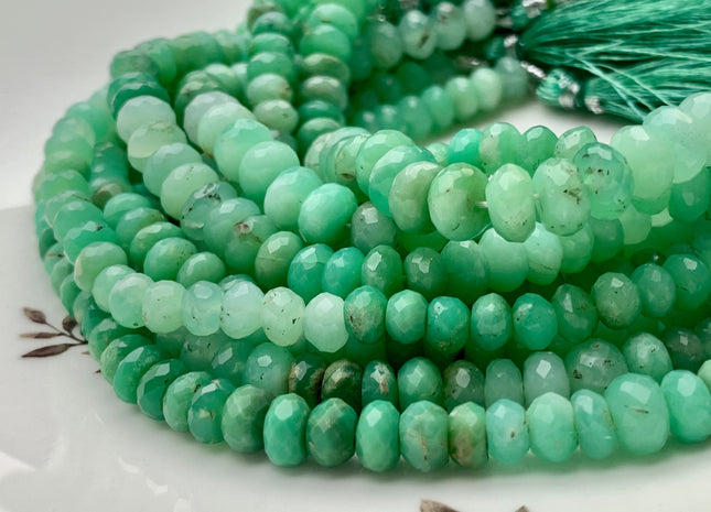 5mm 6mm 7mm 8mm 9mm Half Strand Faceted Rondelle Chrysoprase Gemstone Beads Natural Green Color Quality Chrysoprase Beads 8 Inches #3705