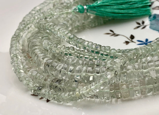 5mm 6mm 7mm 8mm 100% All Natural Smooth Heishi Translucent Green Amethyst Gemstone Beads Genuine Natural Amethyst Bead 8 Inches Strand #3707