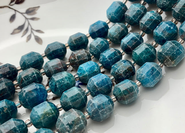 9x10mm 10x12mm AAA Half Strand Faceted Energy Prism Cut Apatite Gemstone Genuine Double Terminated Points Natural Blue Apatite Beads #3591