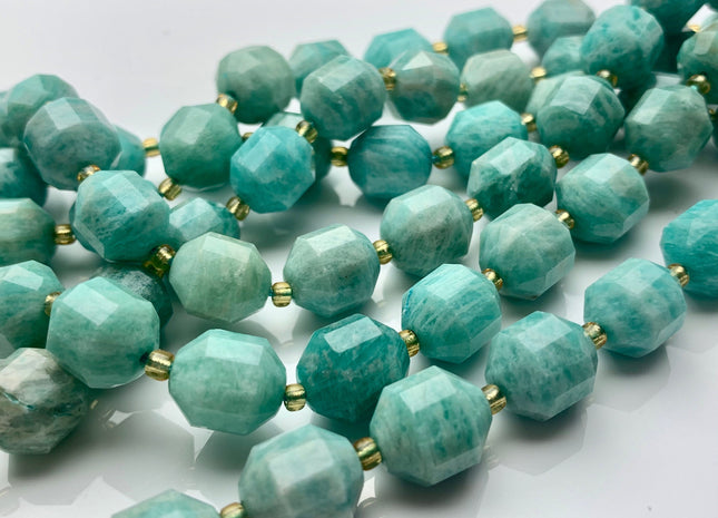 9x10mm 10x12mm AAA Half Strand Faceted Energy Prism Cut Amazonite Gemstone Genuine Double Terminated Points Natural Green Amazonite #3592