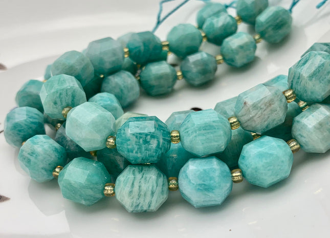 9x10mm 10x12mm AAA Half Strand Faceted Energy Prism Cut Amazonite Gemstone Genuine Double Terminated Points Natural Green Amazonite #3592