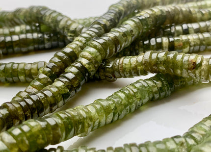 4mm 5mm 6mm 7mm 8mm 100% All Natural Smooth Heishi Green Garnet Gemstone Beads Genuine Natural Green Color Garnet Beads 8 Inch Strands #3713