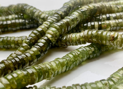 4mm 5mm 6mm 7mm 8mm 100% All Natural Smooth Heishi Green Garnet Gemstone Beads Genuine Natural Green Color Garnet Beads 8 Inch Strands #3713