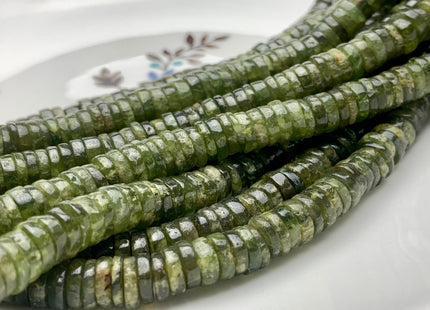 4mm 5mm 6mm 7mm 8mm 100% All Natural Smooth Heishi Green Garnet Gemstone Beads Genuine Natural Green Color Garnet Beads 8 Inch Strands #3713