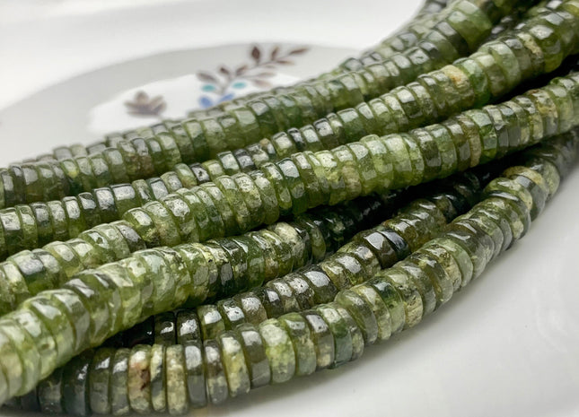 4mm 5mm 6mm 7mm 8mm 100% All Natural Smooth Heishi Green Garnet Gemstone Beads Genuine Natural Green Color Garnet Beads 8 Inch Strands #3713