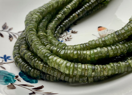 4mm 5mm 6mm 7mm 8mm 100% All Natural Smooth Heishi Green Garnet Gemstone Beads Genuine Natural Green Color Garnet Beads 8 Inch Strands #3713