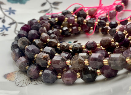 5x6mm 7x8mm Half Strand Faceted Energy Prism Cut Ruby Gemstone Genuine Double Terminated Points Natural Red Pink Ruby Beads #3608