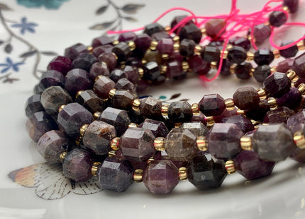 5x6mm 7x8mm Half Strand Faceted Energy Prism Cut Ruby Gemstone Genuine Double Terminated Points Natural Red Pink Ruby Beads #3608