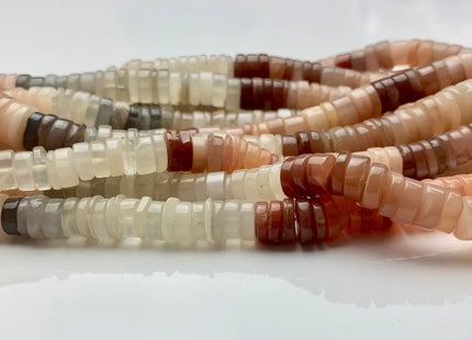 7mm 8mm 9mm 100% All Natural Smooth Heishi Multi Color Moonstone Bead Genuine Natural White Peach Coffee Gray Black Moonstone 8 Inches #3723