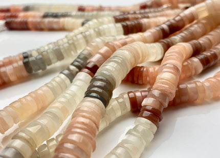 7mm 8mm 9mm 100% All Natural Smooth Heishi Multi Color Moonstone Bead Genuine Natural White Peach Coffee Gray Black Moonstone 8 Inches #3723