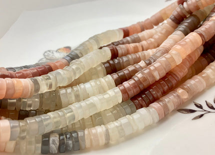 7mm 8mm 9mm 100% All Natural Smooth Heishi Multi Color Moonstone Bead Genuine Natural White Peach Coffee Gray Black Moonstone 8 Inches #3723