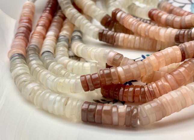 7mm 8mm 9mm 100% All Natural Smooth Heishi Multi Color Moonstone Bead Genuine Natural White Peach Coffee Gray Black Moonstone 8 Inches #3723