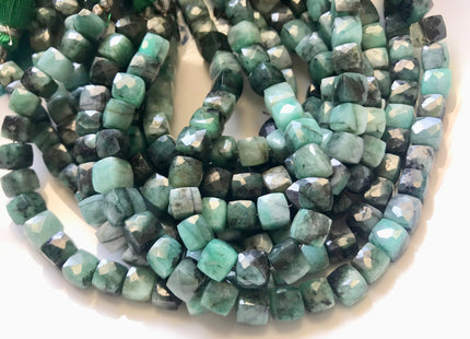 6mm 7mm 8mm Half Strand Faceted Cube Dice Shape Multi Green Emerald Beads Genuine Quality Diamond Cut Natural Color Gemstone Beads #3715