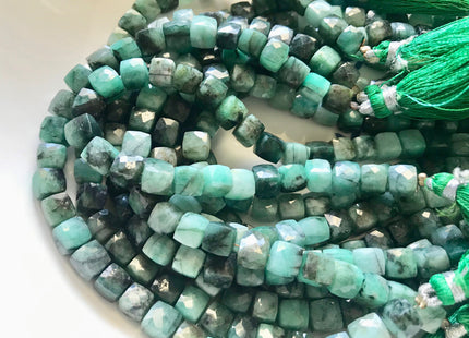 6mm 7mm 8mm Half Strand Faceted Cube Dice Shape Multi Green Emerald Beads Genuine Quality Diamond Cut Natural Color Gemstone Beads #3715