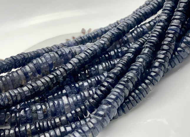 4mm 5mm 6mm 7mm 8mm 9mm 100% All Natural Iolite Heishi Rondelle Shape Genuine Natural Dark Blue Color Iolite Gemstones 8 Inches Strand #3718