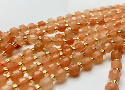5x6mm Faceted Energy Prism Cut Aventurine Gemstone Genuine Double Terminated Points Orange Pink Color 15.5 Inches 54 Pieces #3586